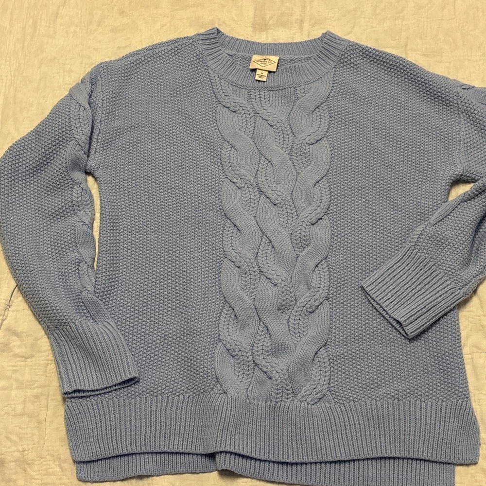 ST JOHNS BAY Light Blue Mixed Stitch‎ Chunky Cable Knit Sweater Women M Acrylic